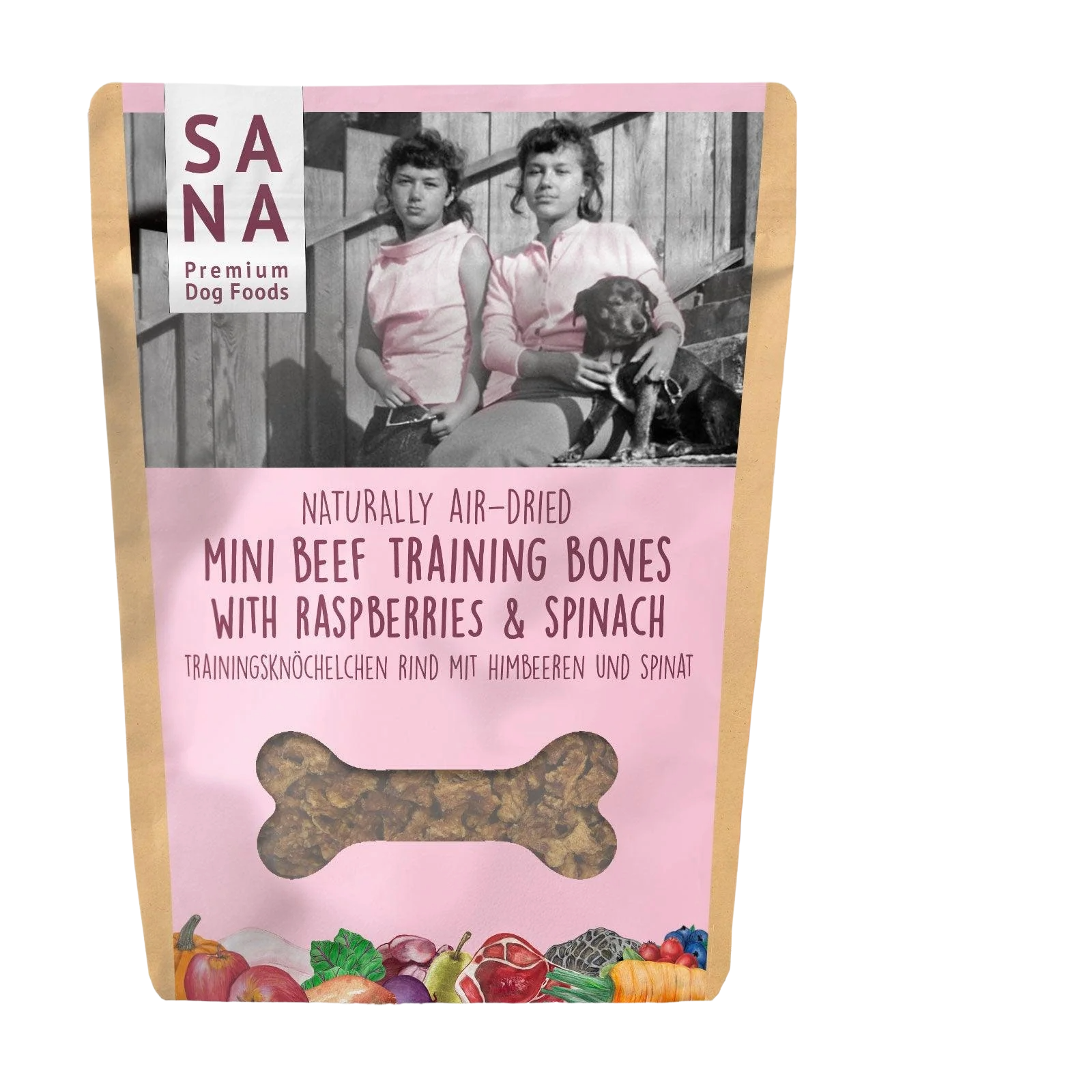 Ласощі для собак міні-кісточки з яловичиною, малиною та шпинатом