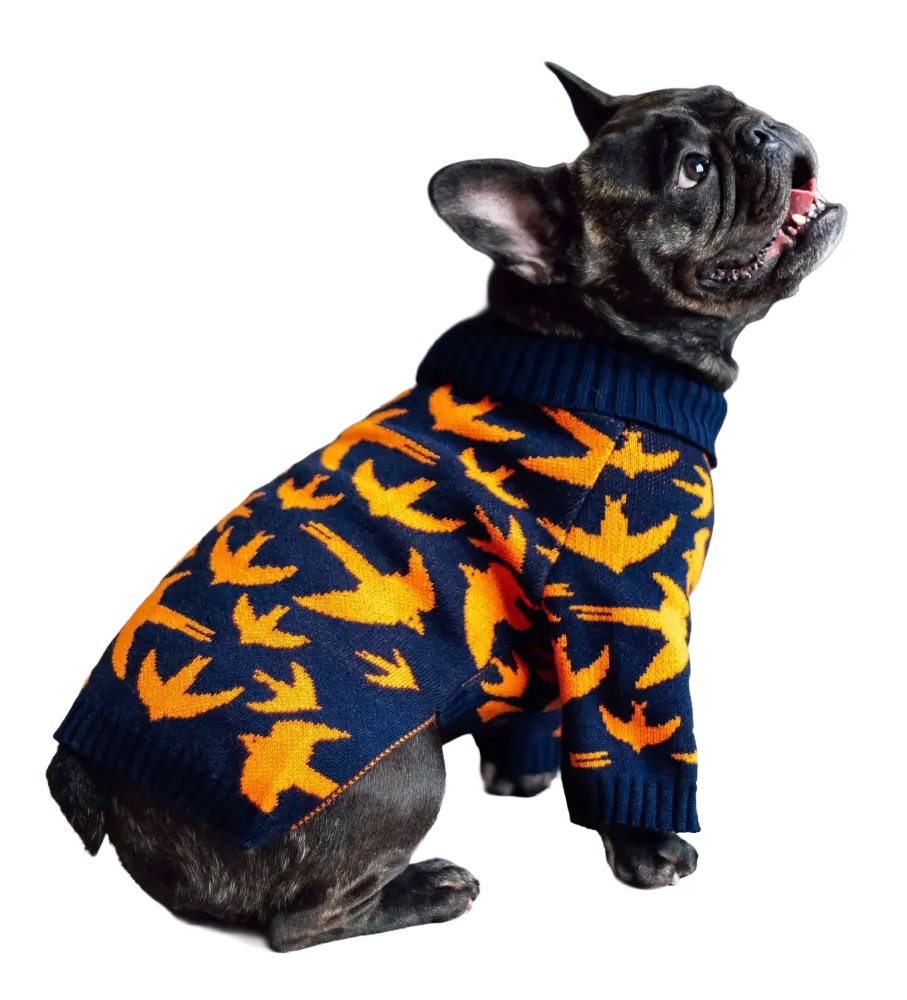 Светр в'язаний Пташки синiй